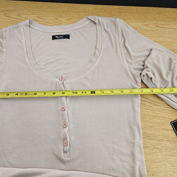 NWT REVOLVE Michael Lauren Tan Cream Long Sleeve Henley Dress Size Large - Picture 6 of 15